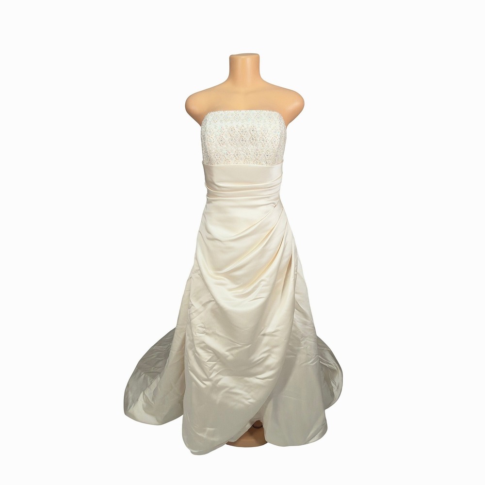 David's Bridal St. Tropez Wedding Dress Women 12 Gold Excellent Beaded Strapless